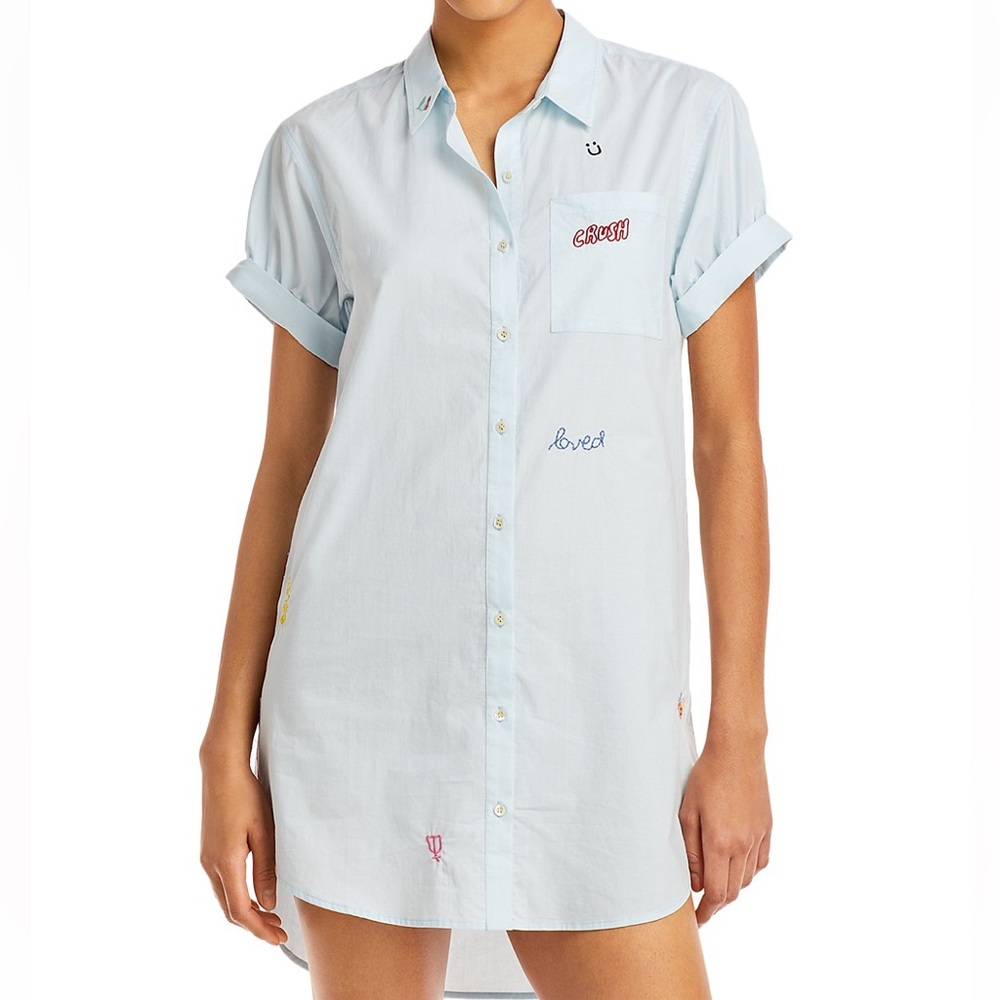 Embroidered Light Blue Shirt Dress